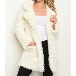 Sz S Cream Open Front Shaggy Teddy Bear Coat